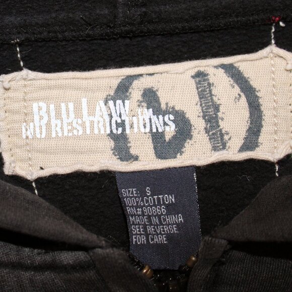 BLU LAW VTG Mens Small Grey Hoodie Embroidered Affliction Style Y2K Distressed - Picture 4 of 4